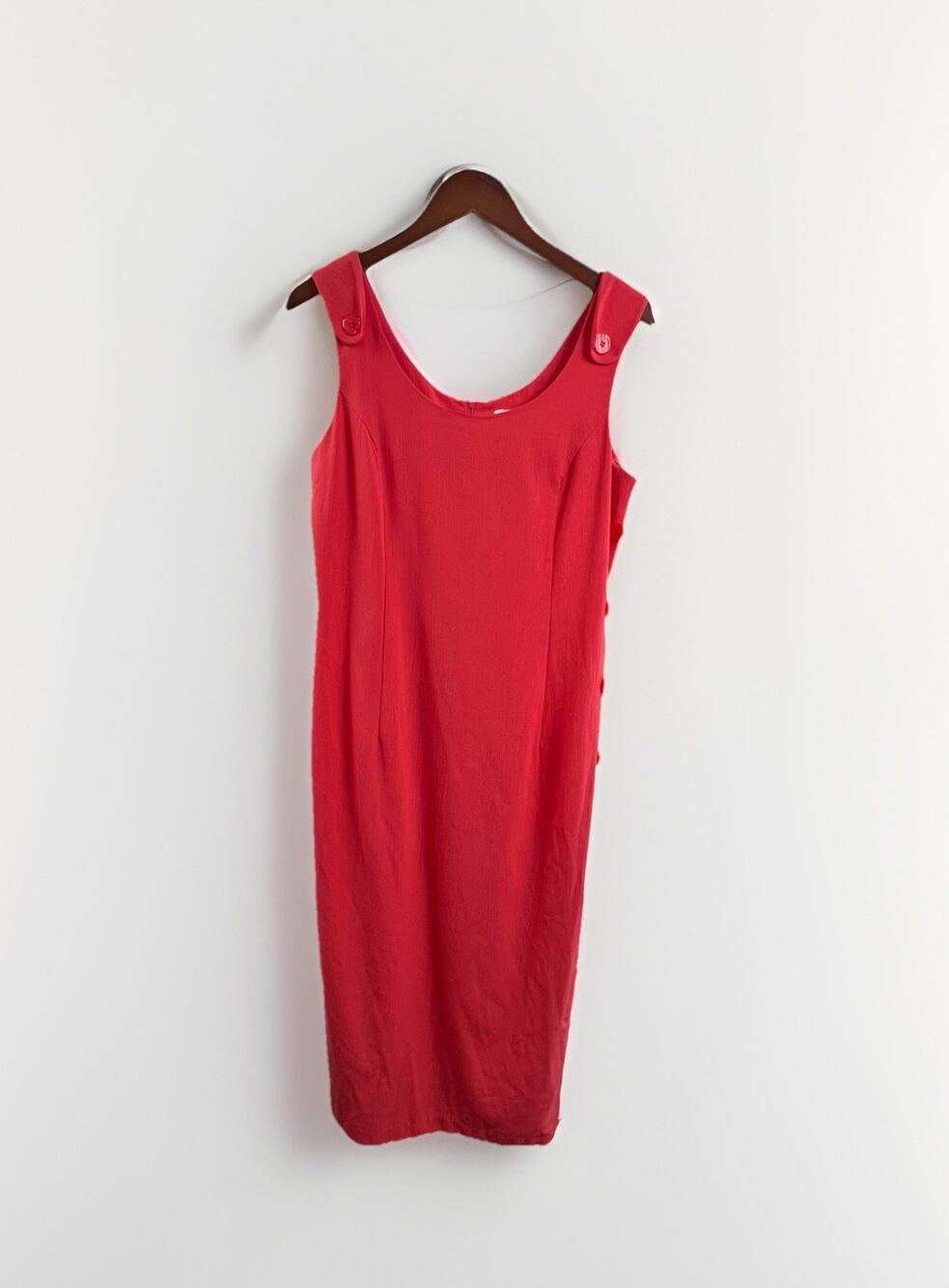 Vintage Kathie Lee Dress Womens 10 Coral Midi Button Slit Accent